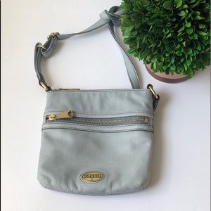Fossil Light Gray Leather Crossbody Bag with Gold Hardware